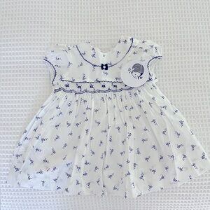 New With Tags - Sarah Louise England - navy and white smocked dress - 12m